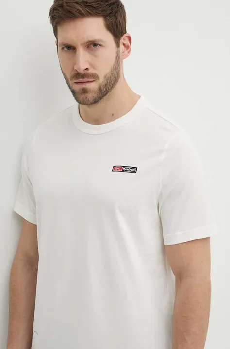 Reebok t-shirt bawełniany męski kolor beżowy z nadrukiem 100075313