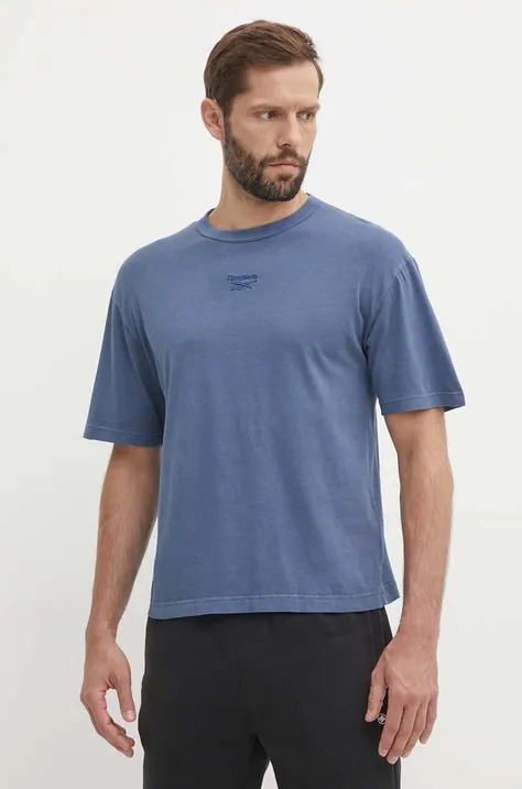 Reebok t-shirt bawełniany męski kolor niebieski gładki 100075632