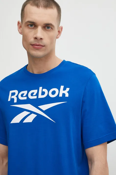 Reebok t-shirt bawełniany Identity męski kolor niebieski z nadrukiem 100071174