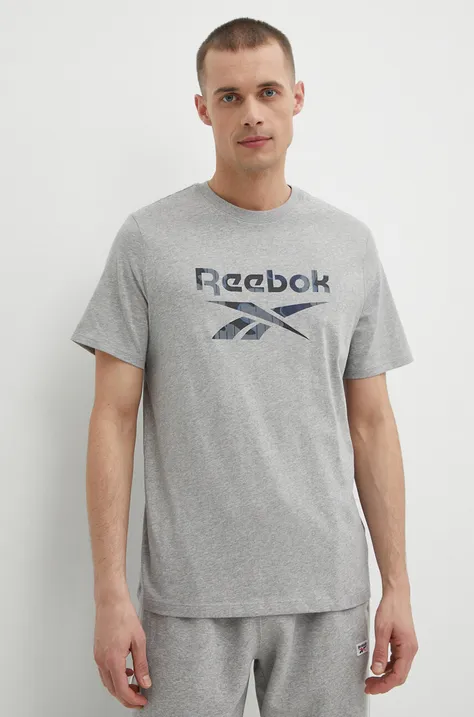 Хлопковая футболка Reebok мужская цвет серый с принтом 100076379