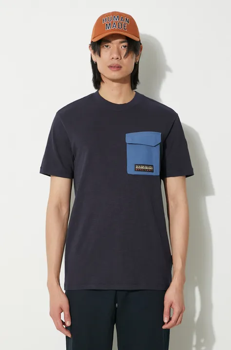 Bavlněné tričko Napapijri S-Tepees tmavomodrá barva, s aplikací, NP0A4HQJ1761