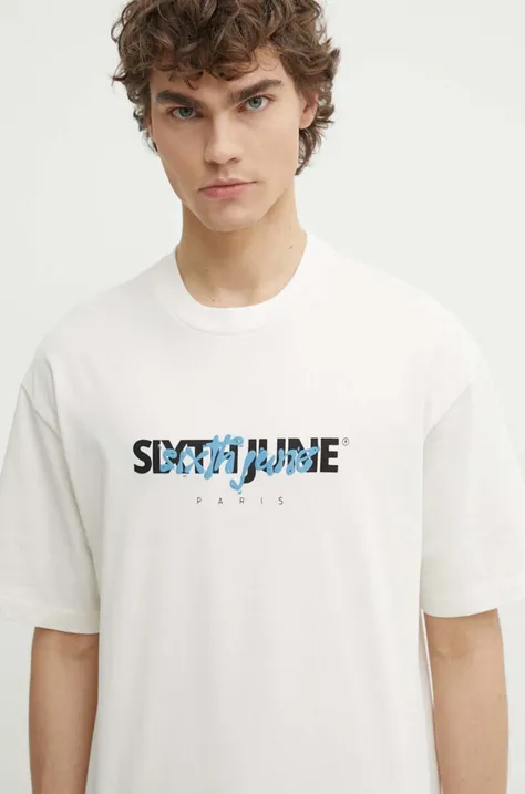 Bombažna kratka majica Sixth June moški, bež barva