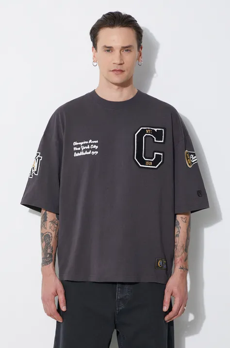 Champion cotton t-shirt men’s gray color with a print