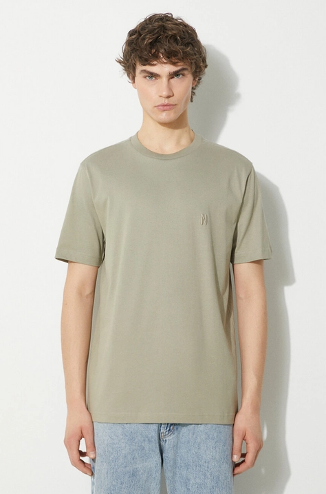 Norse Projects tricou din bumbac Johannes Organic N Logo barbati, culoarea bej, neted, N01.0643.2053