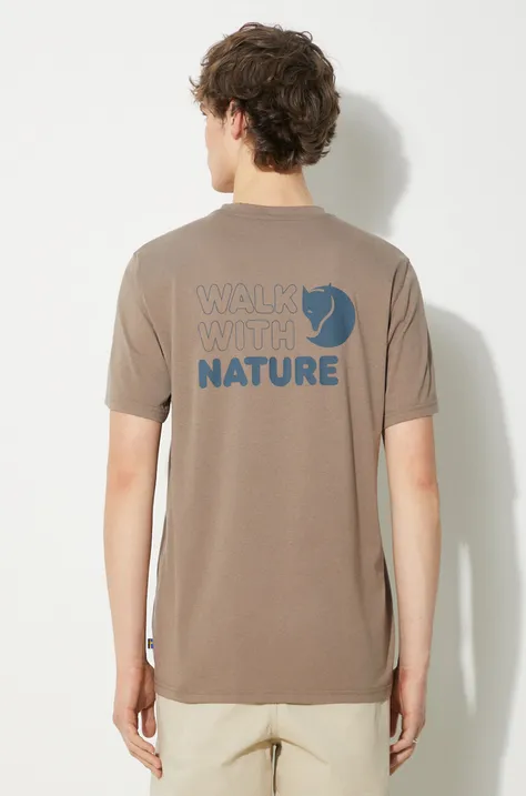 Fjallraven t-shirt Walk With Nature T-shirt M men’s brown color with a print F12600216.244