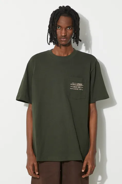 Pamučna majica Filson Embroidered Pocket za muškarce, boja: zelena, s aplikacijom, FMTEE0042