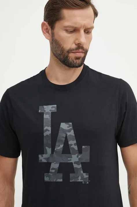Bombažna kratka majica 47 brand MLB Los Angeles Dodgers moška, črna barva, BB012TEMECH608510JK