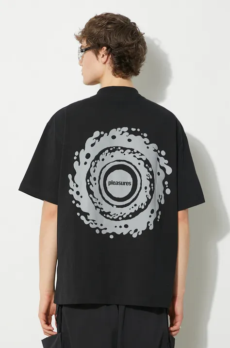 PLEASURES cotton t-shirt Twirl Henley men’s black color with a print P24SP022.BLACK