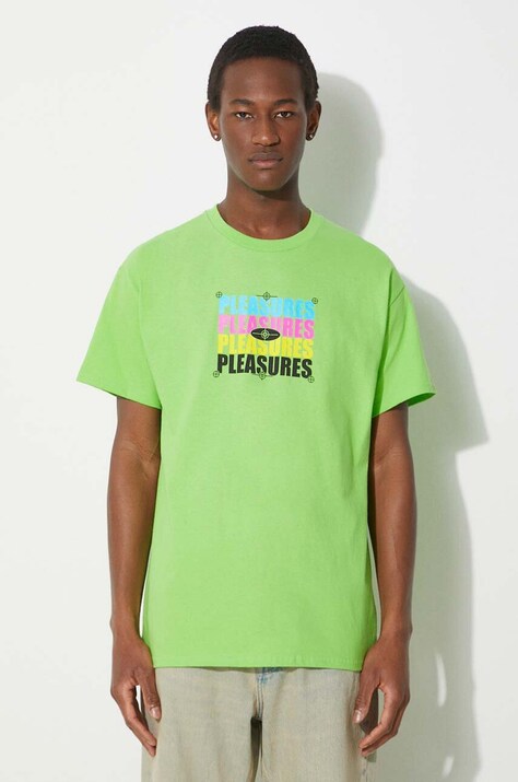 PLEASURES cotton t-shirt Cmyk T-Shirt men’s green color with a print P24SP051.LIME