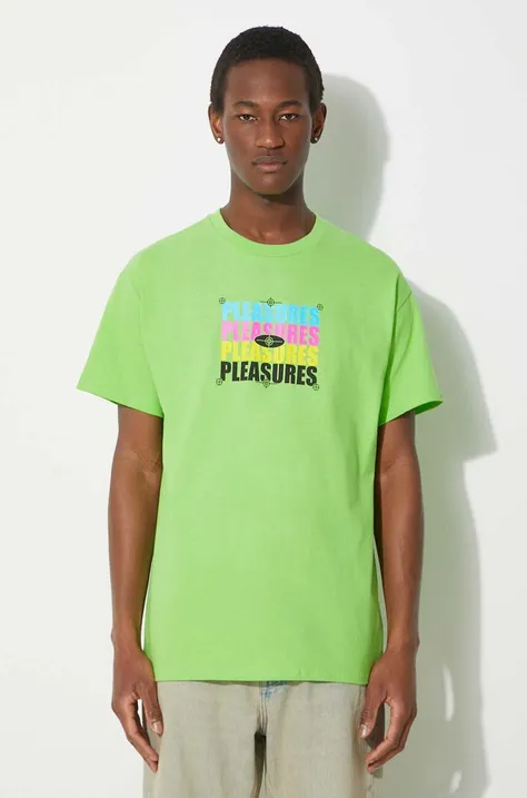 PLEASURES tricou din bumbac Cmyk T-Shirt barbati, culoarea verde, cu imprimeu, P24SP051.LIME
