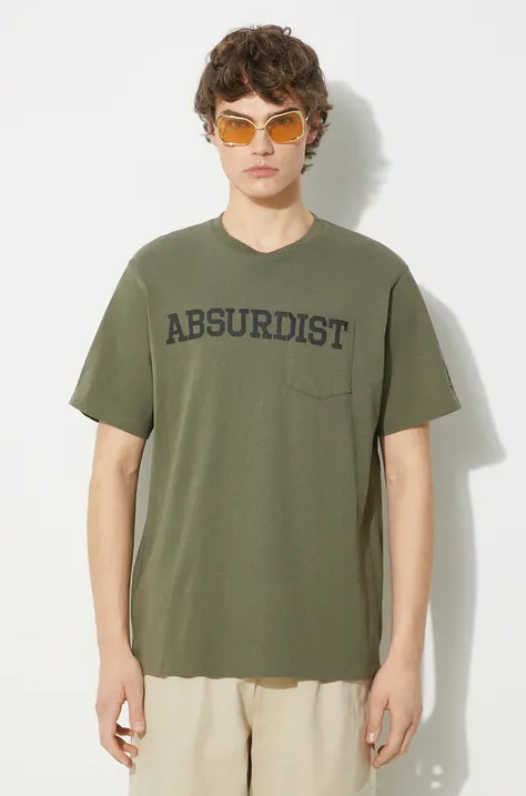 Bavlnené tričko Engineered Garments Printed Cross Crew Neck T-shirt pánske, zelená farba, vzorované, OR424.NP121