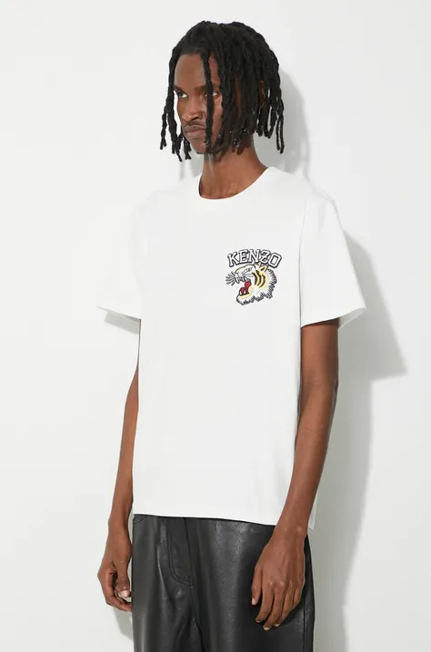 Pamučna majica Kenzo Gots Tiger Varsity Slim T-Shirt za muškarce, boja: bijela, s aplikacijom, FE55TS1864SG.02