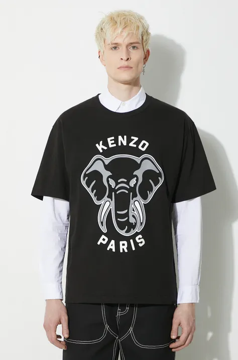 Bavlnené tričko Kenzo Oversized T-Shirt pánskye, čierna farba, s potlačou, FD65TS0064SG.99J