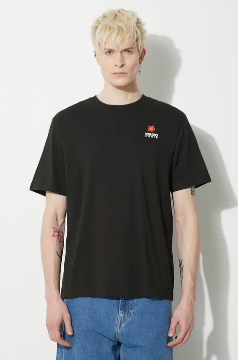 Памучна тениска Kenzo Boke Crest в черно с апликация FC65TS4124SG.99J