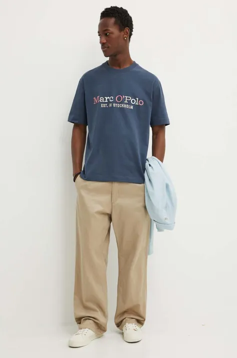 Marc O'Polo t-shirt bawełniany męski kolor beżowy z aplikacją 424208351304