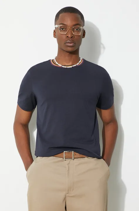 Pamučna majica Paul Smith za muškarce, boja: tamno plava, bez uzorka, M1R-697PS-H00084