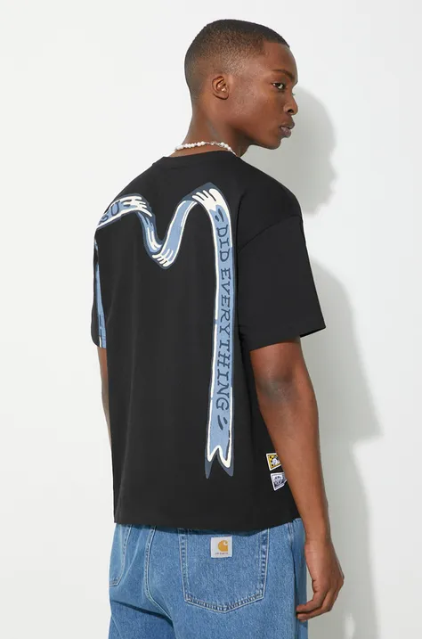 Evisu cotton t-shirt Ribbon Daicock Printed men’s black color with a print 2ESHTM4TS1080