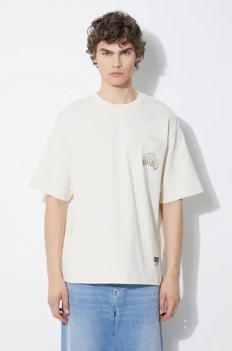Evisu cotton t-shirt Kamon hotfix Tee men’s beige color with a print 2ESHTM4TS7079