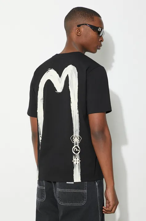Evisu t-shirt in cotone Brush Daicock Printed uomo colore nero 2ESHTM4TS1070