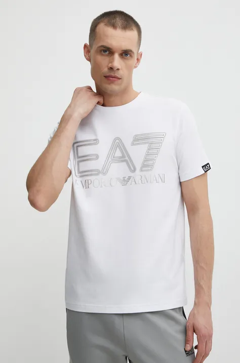 EA7 Emporio Armani tricou barbati, culoarea alb, cu imprimeu