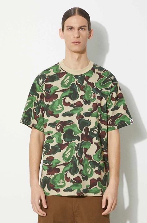 Хлопковая футболка A Bathing Ape Bape Art Camo Ape Head One Point Tee мужская цвет зелёный узорная 1J80109057