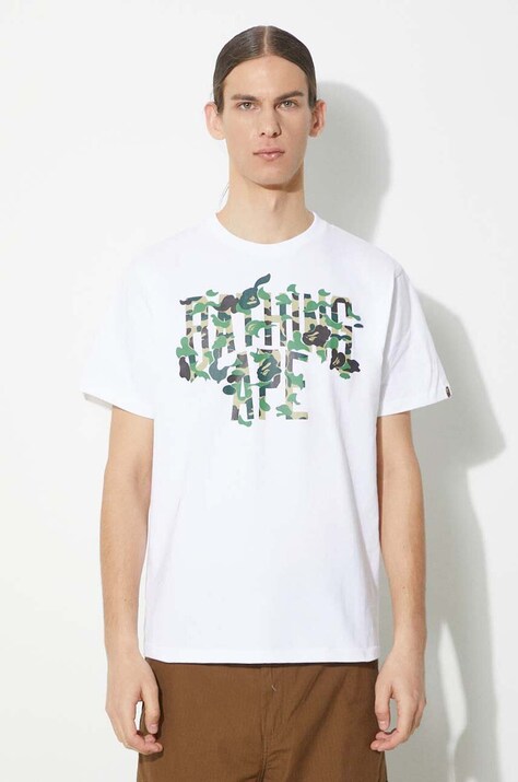 Хлопковая футболка A Bathing Ape Abc Camo Rebuild Nyc Logo Tee мужская цвет белый с принтом 1K30110042