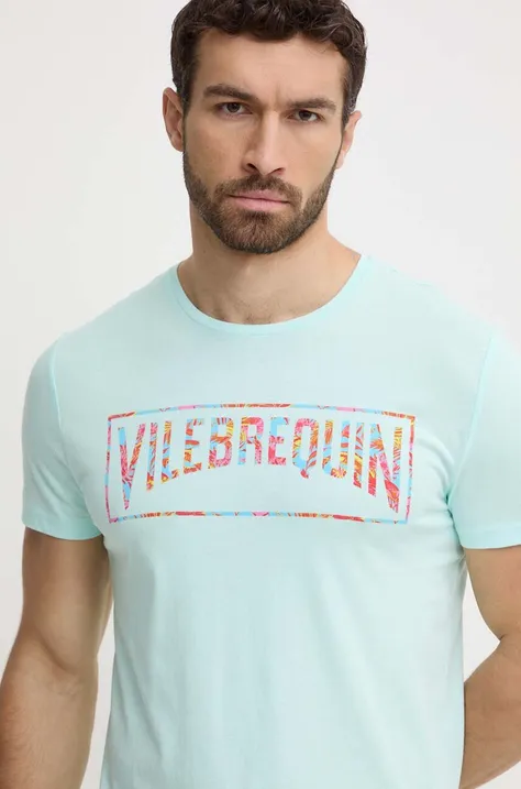 Vilebrequin tricou din bumbac THOM barbati, culoarea turcoaz, cu imprimeu, THOAP349