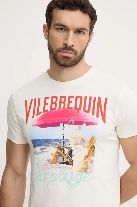 Бавовняна футболка Vilebrequin PORTISOL чоловіча колір бежевий з принтом PTSAP386