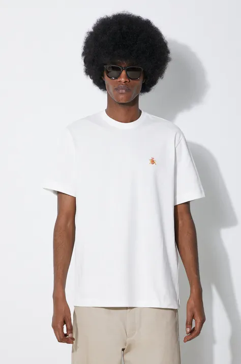 Bavlnené tričko Baracuta Logo pánske, biela farba, jednofarebné, BRTEE0015