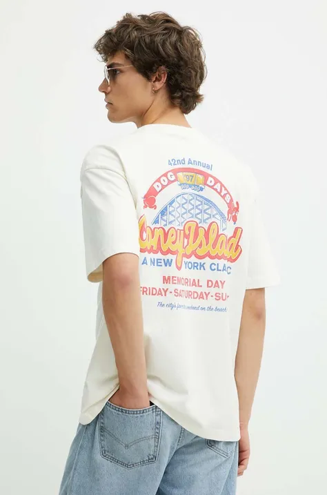 Bavlněné tričko Hollister Co. béžová barva, s potiskem