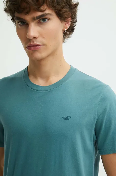 Hollister Co. t-shirt bawełniany męski kolor turkusowy gładki