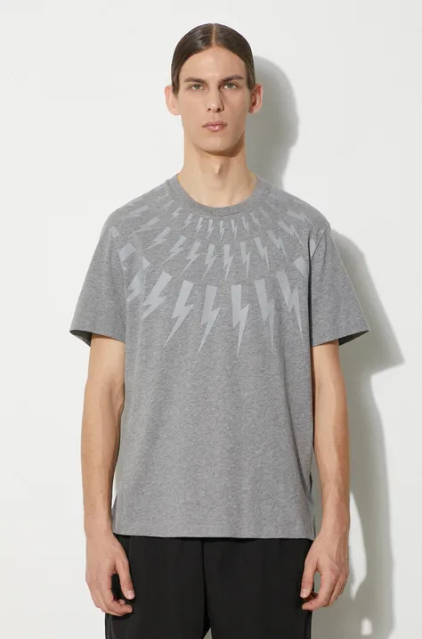 Neil Barrett cotton t-shirt Fairisle Thunderbolt Slim men’s gray color with a print MY70007S-Y524-756N