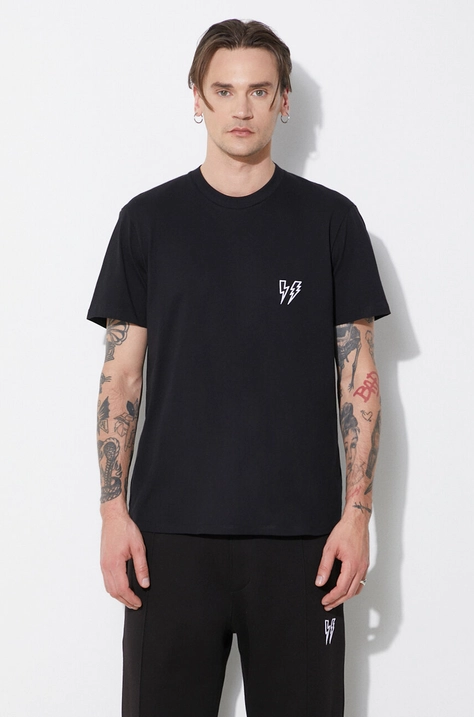 Neil Barrett t-shirt in cotone Slim Double Bolt uomo colore nero con applicazione MY70218R-Y523-001N