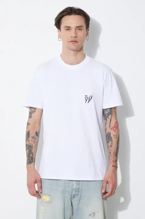 Хлопковая футболка Neil Barrett Slim Double Bolt мужская цвет белый с аппликацией MY70218R-Y523-100N