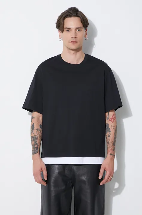 Neil Barrett cotton t-shirt Slim Dropped Shoulder Bicolor men’s black color smooth MY70266A-Y521-524N