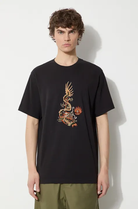 Maharishi cotton t-shirt Original Dragon men’s black color 5125.BLACK