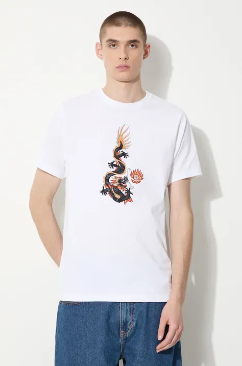 Maharishi t-shirt in cotone Original Dragon uomo colore bianco con applicazione 5125.WHITE