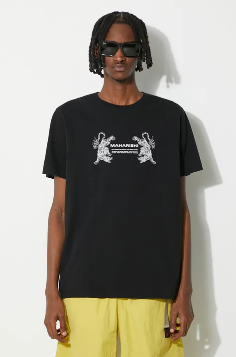 Maharishi cotton t-shirt Double Tigers Miltype T-Shirt men’s black color with a print 1305.BLACK
