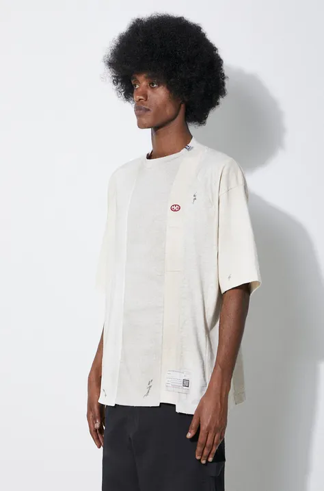 Bavlnené tričko Maison MIHARA YASUHIRO Vertical Switching pánske, béžová farba, vzorované, A12TS621