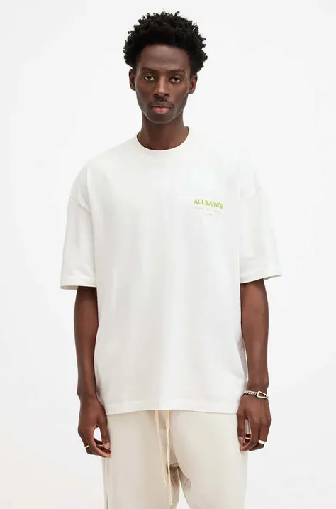 Бавовняна футболка AllSaints ACCESS SS CREW чоловіча колір білий з принтом M038PA