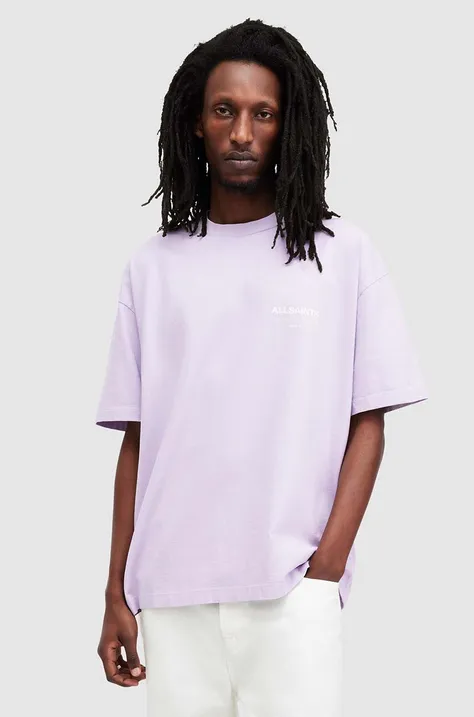 Бавовняна футболка AllSaints ACCESS SS CREW чоловіча колір рожевий з принтом M038PA