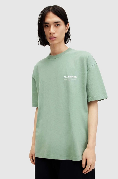 AllSaints t-shirt bawełniany ACCESS SS CREW męski kolor zielony z nadrukiem M038PA