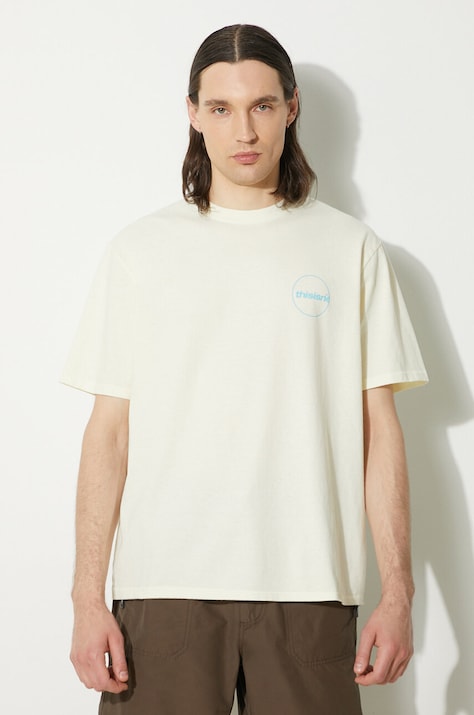 thisisneverthat tricou din bumbac C-Logo Tee barbati, culoarea bej, cu imprimeu, TN241TTSST29