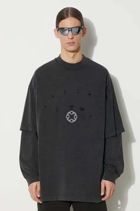 Bavlněné tričko s dlouhým rukávem 1017 ALYX 9SM Double Sleeve Laser Cut Logo černá barva, s potiskem, AAUTS0462FA01