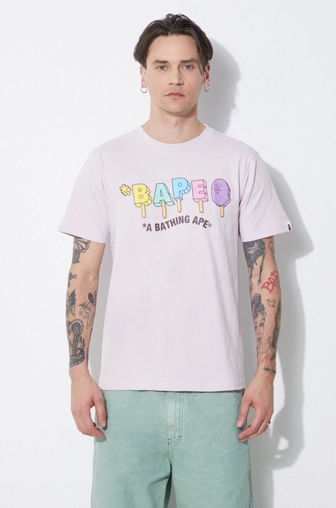 Bavlněné tričko A Bathing Ape Bape Popsicle Tee fialová barva, s potiskem, 1J30110069