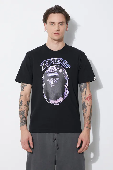 A Bathing Ape t-shirt in cotone Ape Head Graffiti Tee uomo colore nero 1J80110040