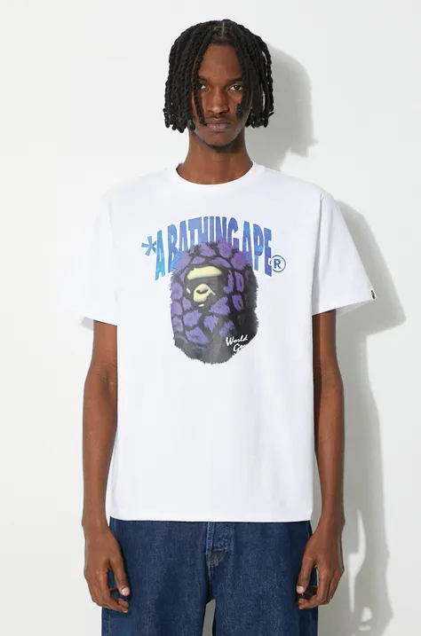 Памучна тениска A Bathing Ape Fur Ape Head Tee в бяло с принт 1J80110043