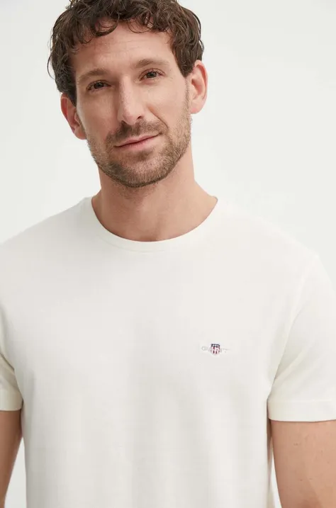Bavlnené tričko Gant pánske, béžová farba, jednofarebné, 2013033