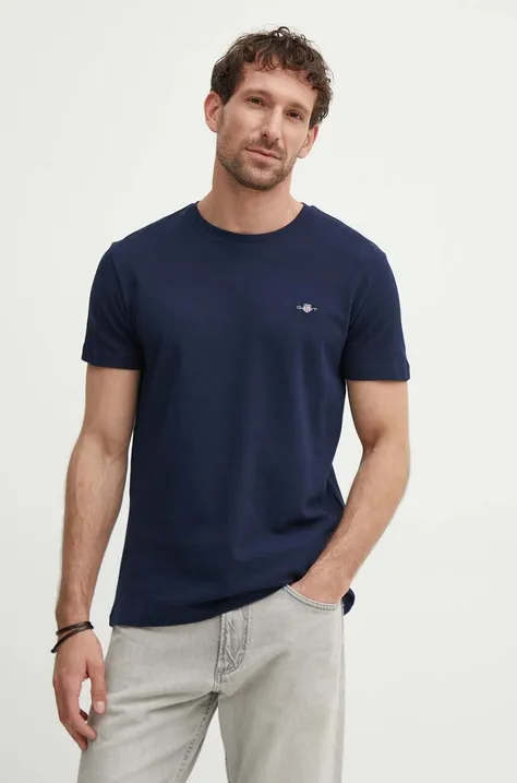 Бавовняна футболка Gant чоловіча колір синій однотонна 2013033