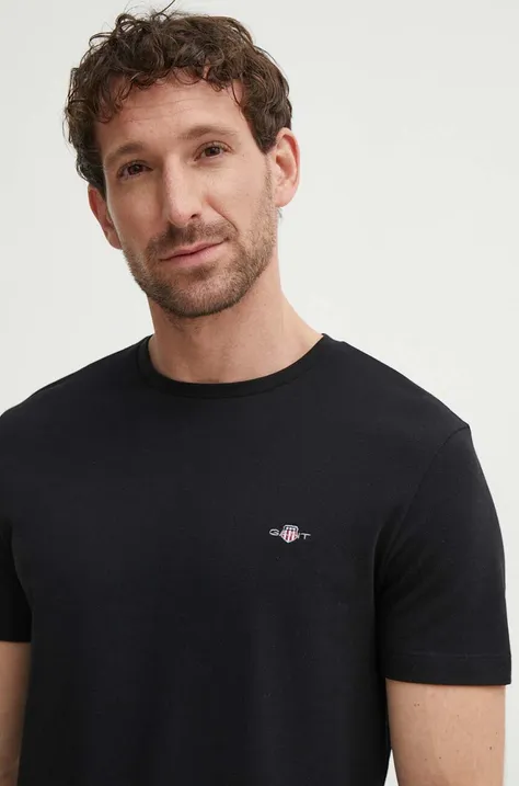Bavlnené tričko Gant pánske, čierna farba, jednofarebné, 2013033